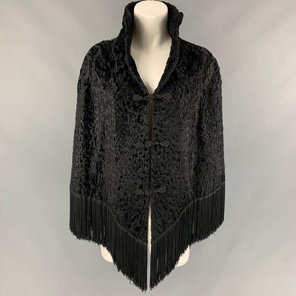Size One Size Black Textured Ashtrakhan Fur Fringe Cape - Picture 1 of 5